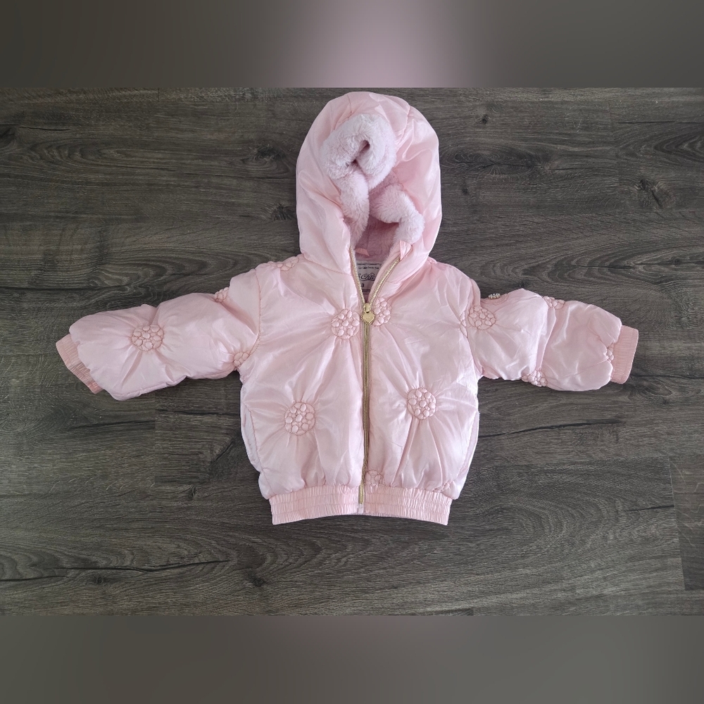 Le Chic Blush Pink Floral Kids Puffer Jacket Size 3t